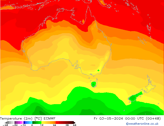 mapa temperatury (2m) ECMWF pt. 03.05.2024 00 UTC