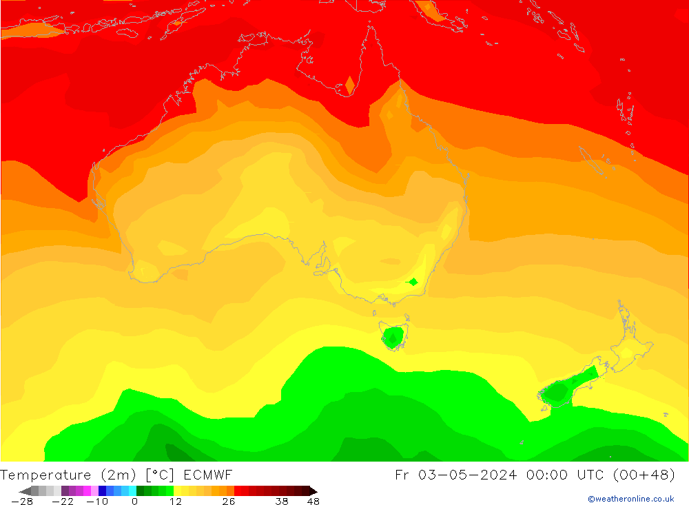 mapa temperatury (2m) ECMWF pt. 03.05.2024 00 UTC
