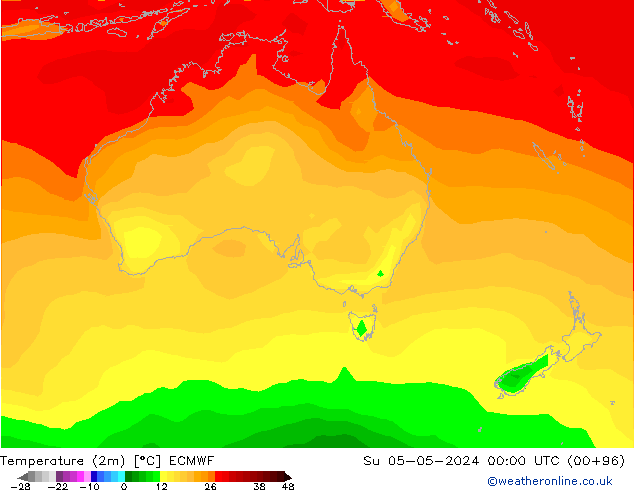 Temperatuurkaart (2m) ECMWF zo 05.05.2024 00 UTC