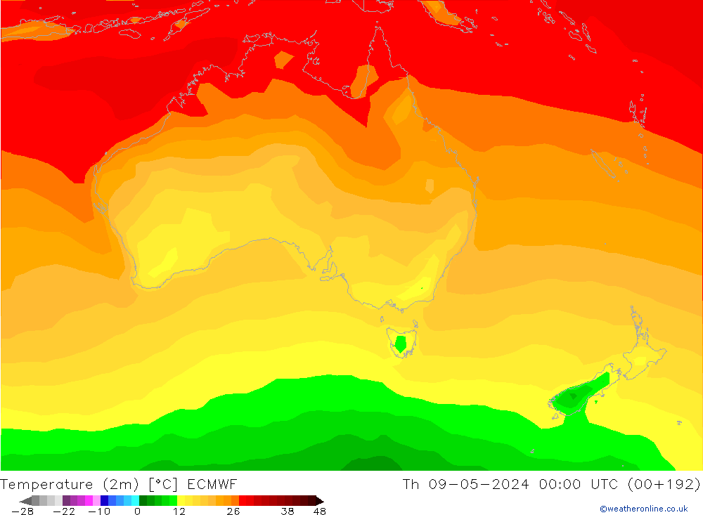 Temperature (2m) ECMWF Čt 09.05.2024 00 UTC