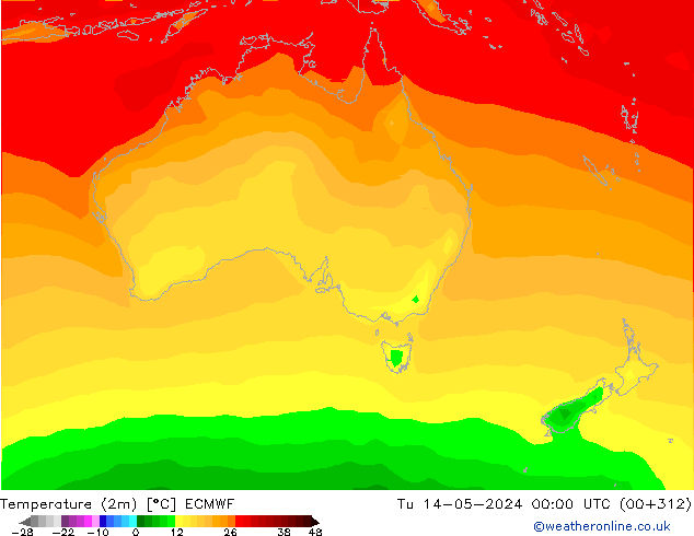 Temperatura (2m) ECMWF Ter 14.05.2024 00 UTC