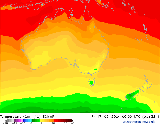 Temperatuurkaart (2m) ECMWF vr 17.05.2024 00 UTC
