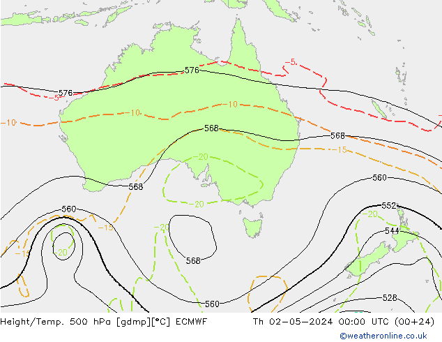 Height/Temp. 500 hPa ECMWF Čt 02.05.2024 00 UTC