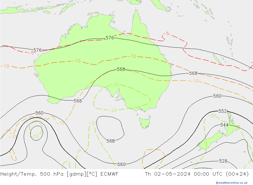 Hoogte/Temp. 500 hPa ECMWF do 02.05.2024 00 UTC