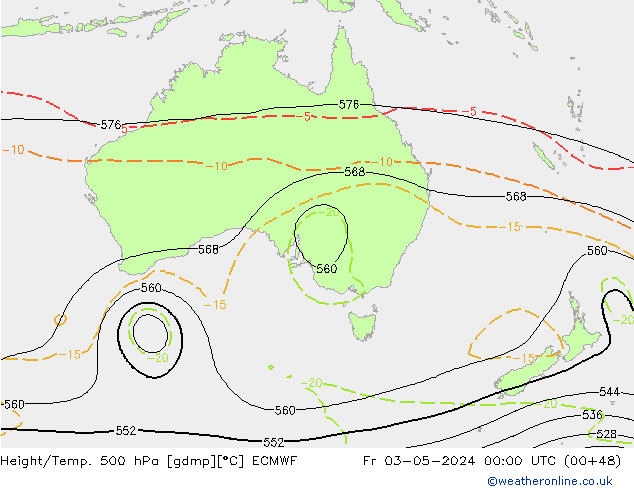 Height/Temp. 500 hPa ECMWF Pá 03.05.2024 00 UTC