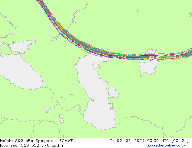 Geop. 500 hPa Spaghetti ECMWF jue 02.05.2024 00 UTC