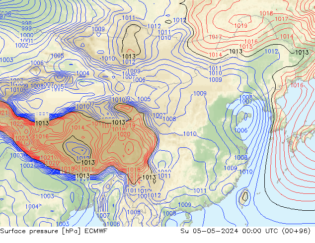 Presión superficial ECMWF dom 05.05.2024 00 UTC