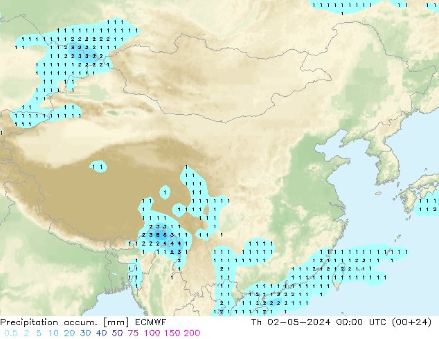 Precipitation accum. ECMWF gio 02.05.2024 00 UTC