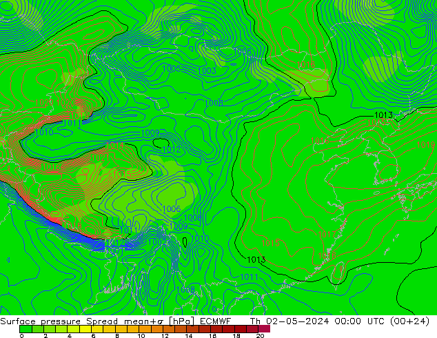 地面气压 Spread ECMWF 星期四 02.05.2024 00 UTC