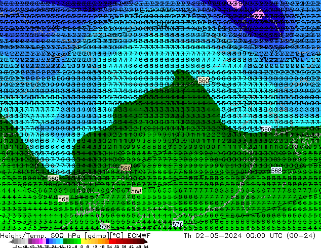 Height/Temp. 500 hPa ECMWF 星期四 02.05.2024 00 UTC