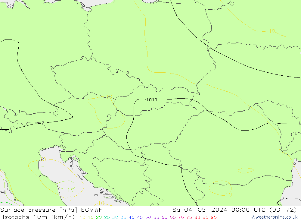 Eşrüzgar Hızları (km/sa) ECMWF Cts 04.05.2024 00 UTC