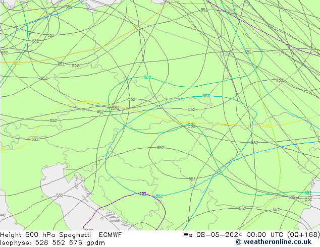 500 hPa Yüksekliği Spaghetti ECMWF Çar 08.05.2024 00 UTC