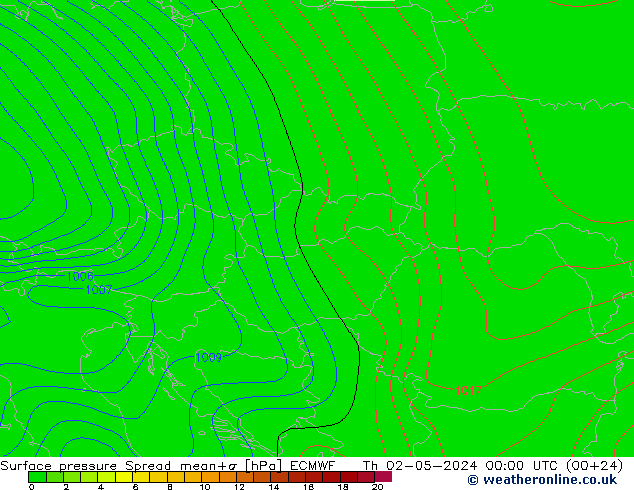 pressão do solo Spread ECMWF Qui 02.05.2024 00 UTC