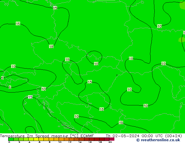 Temperaturkarte Spread ECMWF Do 02.05.2024 00 UTC