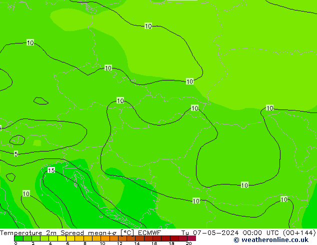 Temperature 2m Spread ECMWF Tu 07.05.2024 00 UTC