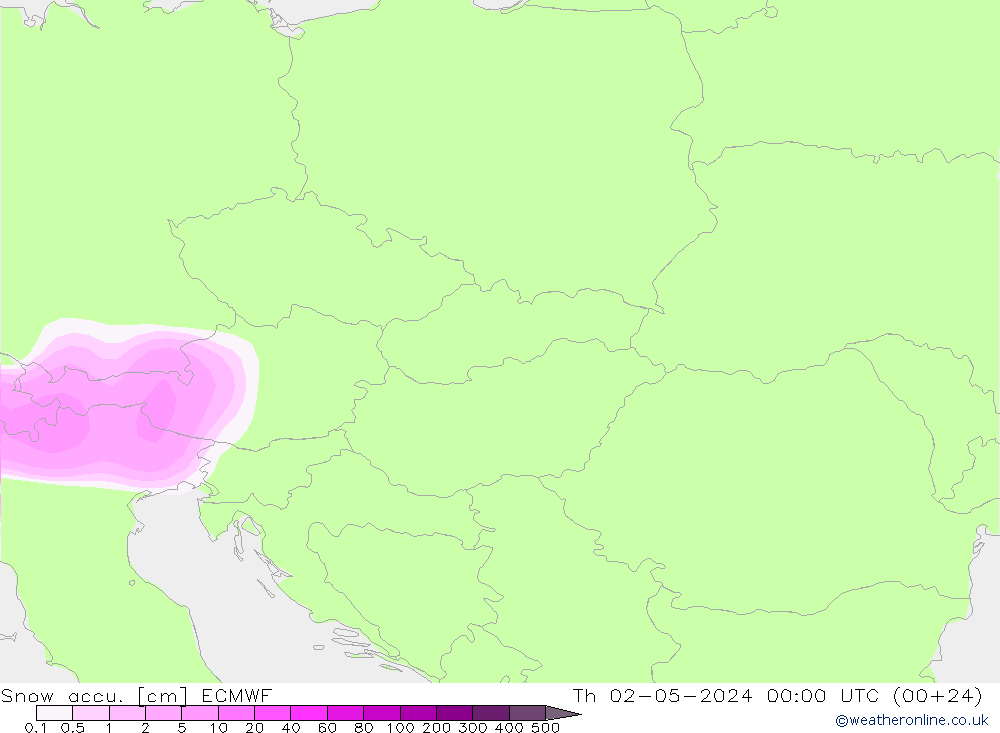 Totale sneeuw ECMWF do 02.05.2024 00 UTC