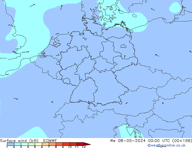  10 m (bft) ECMWF  08.05.2024 00 UTC