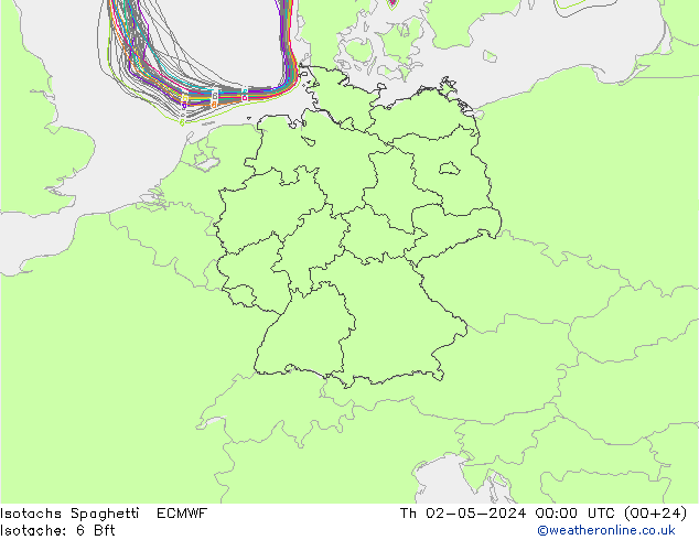 Isotachs Spaghetti ECMWF 星期四 02.05.2024 00 UTC