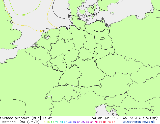 Isotachen (km/h) ECMWF zo 05.05.2024 00 UTC