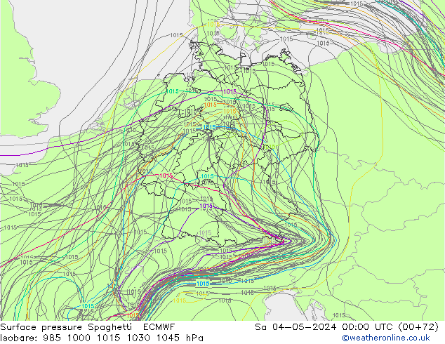 地面气压 Spaghetti ECMWF 星期六 04.05.2024 00 UTC