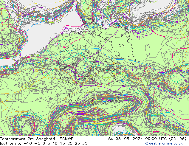 Temperatura 2m Spaghetti ECMWF dom 05.05.2024 00 UTC