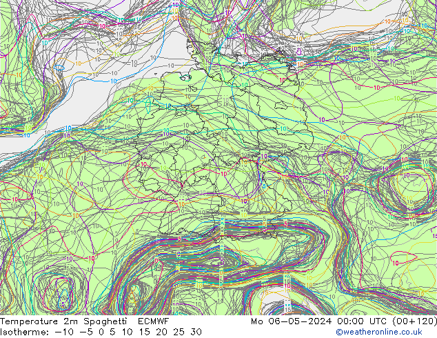 карта температуры Spaghetti ECMWF пн 06.05.2024 00 UTC