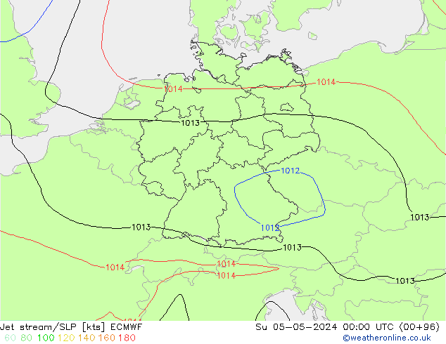 Straalstroom/SLP ECMWF zo 05.05.2024 00 UTC