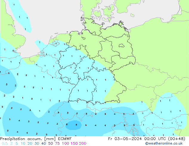 Precipitation accum. ECMWF Sex 03.05.2024 00 UTC