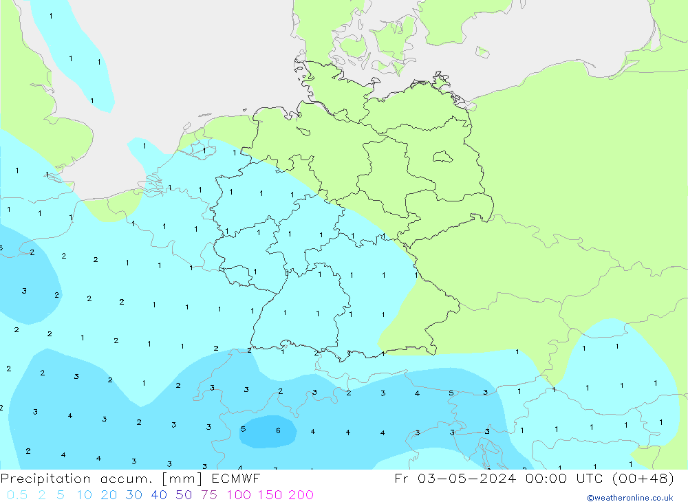 Totale neerslag ECMWF vr 03.05.2024 00 UTC