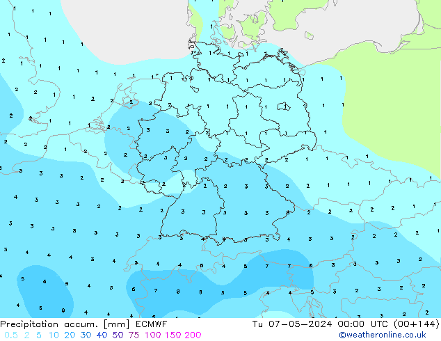 Precipitation accum. ECMWF  07.05.2024 00 UTC