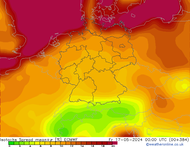 Isotachs Spread ECMWF ven 17.05.2024 00 UTC