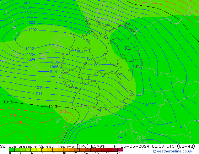 приземное давление Spread ECMWF пт 03.05.2024 00 UTC