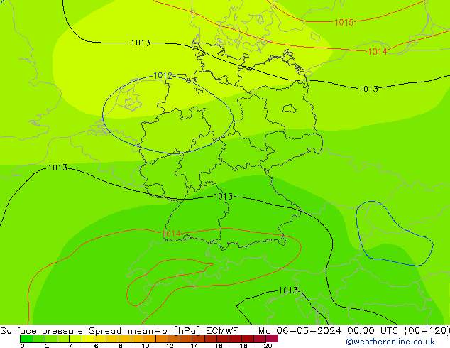 Surface pressure Spread ECMWF Mo 06.05.2024 00 UTC