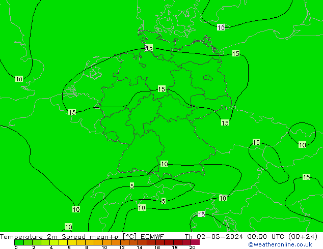 温度图 Spread ECMWF 星期四 02.05.2024 00 UTC