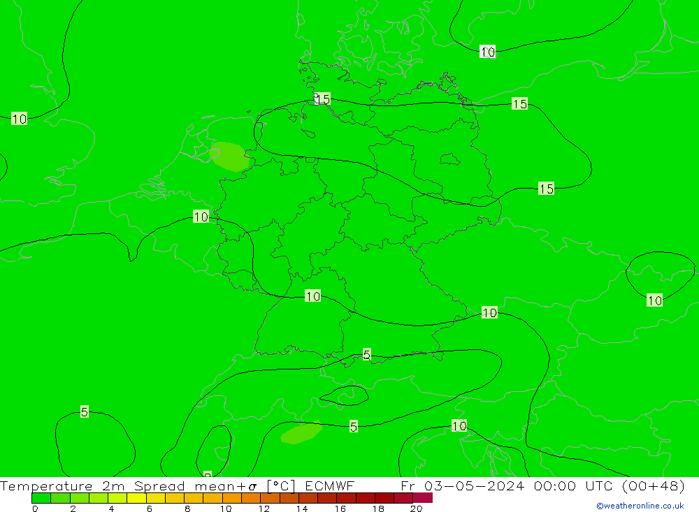 温度图 Spread ECMWF 星期五 03.05.2024 00 UTC