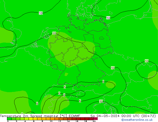 карта температуры Spread ECMWF сб 04.05.2024 00 UTC