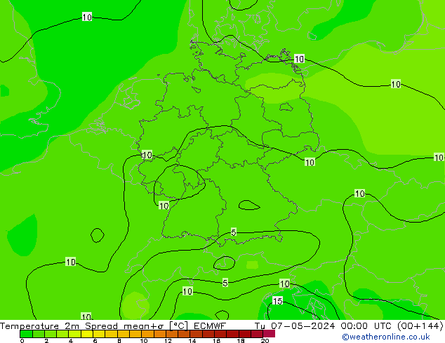 карта температуры Spread ECMWF вт 07.05.2024 00 UTC