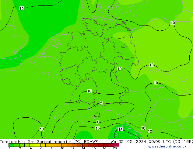 Temperaturkarte Spread ECMWF Mi 08.05.2024 00 UTC