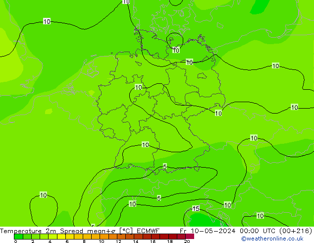 Temperature 2m Spread ECMWF Fr 10.05.2024 00 UTC