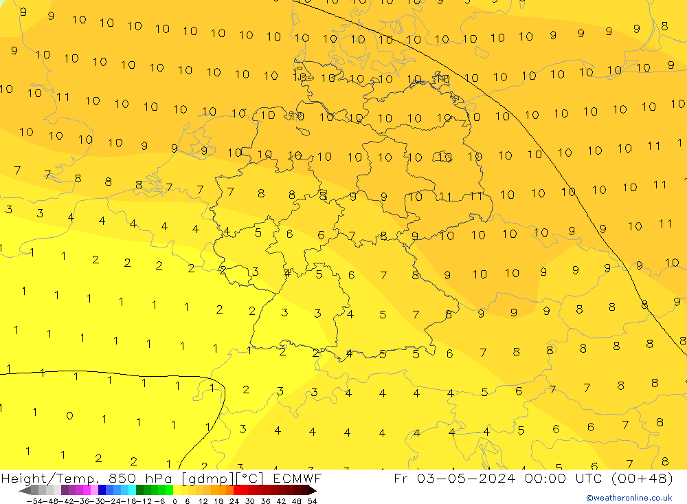 Yükseklik/Sıc. 850 hPa ECMWF Cu 03.05.2024 00 UTC