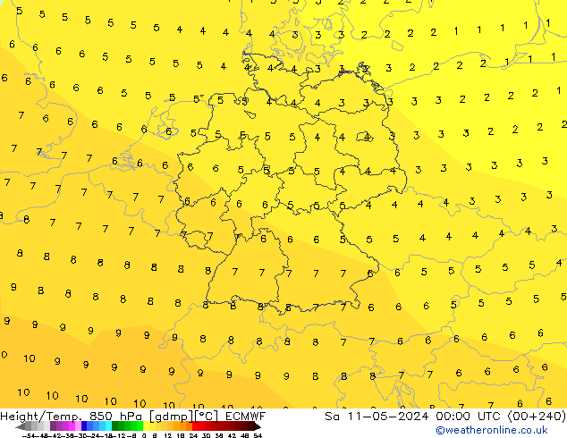 Height/Temp. 850 hPa ECMWF 星期六 11.05.2024 00 UTC