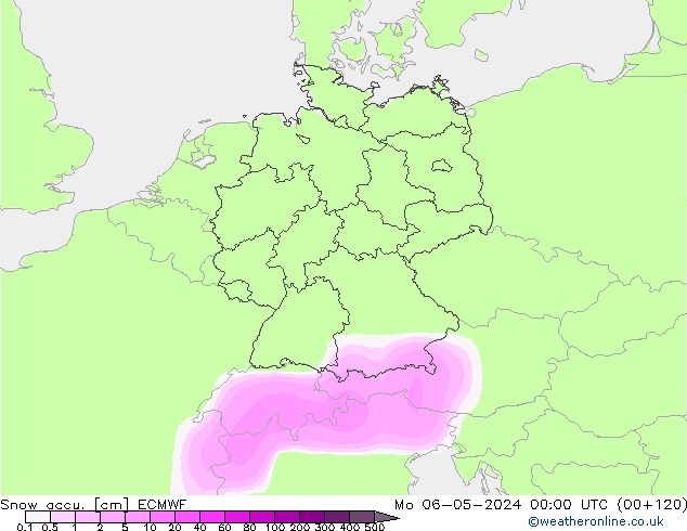 Snow accu. ECMWF Mo 06.05.2024 00 UTC