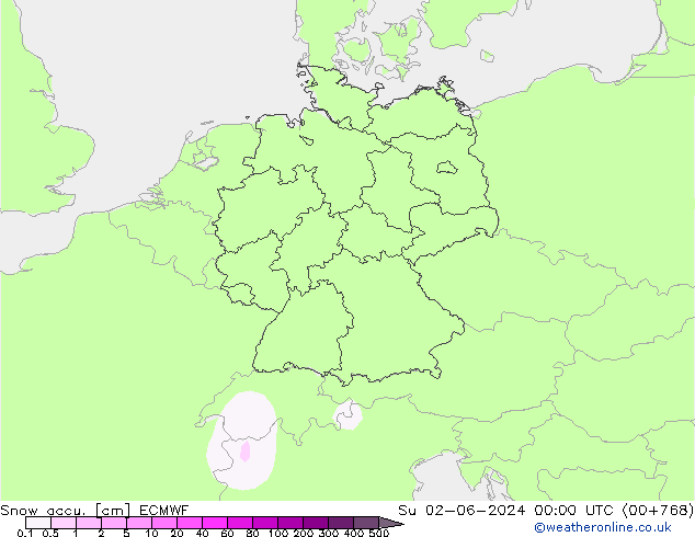 Snow accu. ECMWF dim 02.06.2024 00 UTC