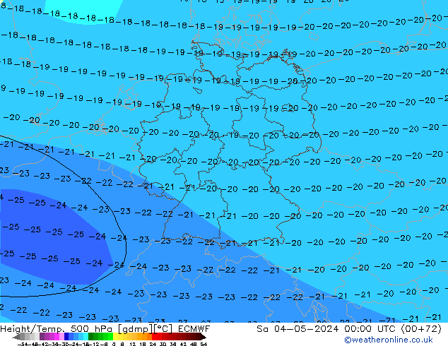 Height/Temp. 500 hPa ECMWF so. 04.05.2024 00 UTC