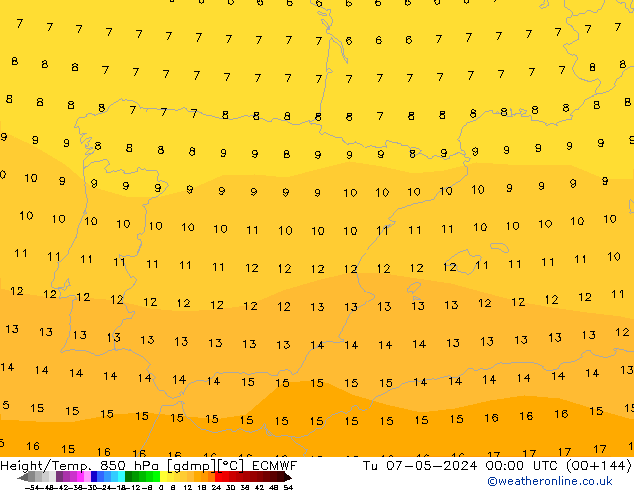 Height/Temp. 850 hPa ECMWF  07.05.2024 00 UTC