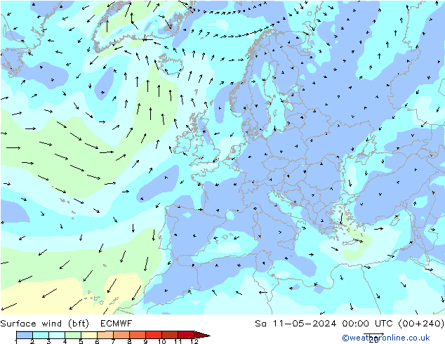 Surface wind (bft) ECMWF So 11.05.2024 00 UTC