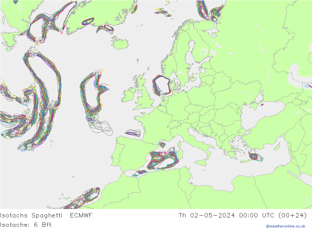 Isotachs Spaghetti ECMWF Čt 02.05.2024 00 UTC
