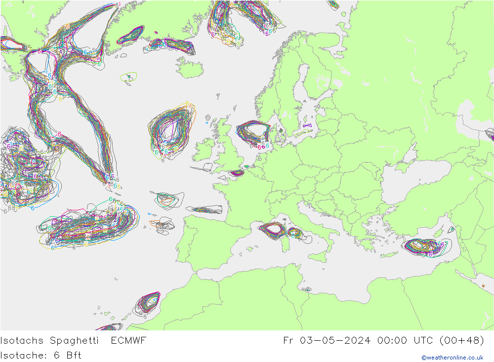 Isotachs Spaghetti ECMWF Sex 03.05.2024 00 UTC