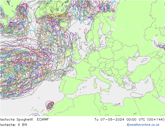 Isotachs Spaghetti ECMWF Tu 07.05.2024 00 UTC