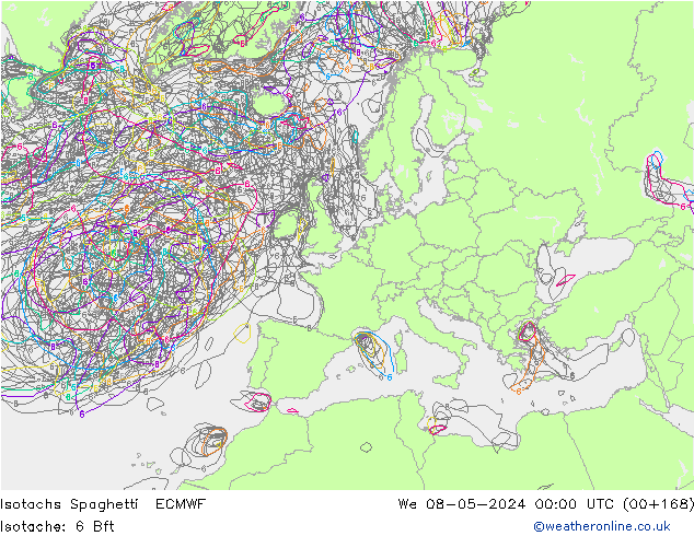 Isotachen Spaghetti ECMWF Mi 08.05.2024 00 UTC